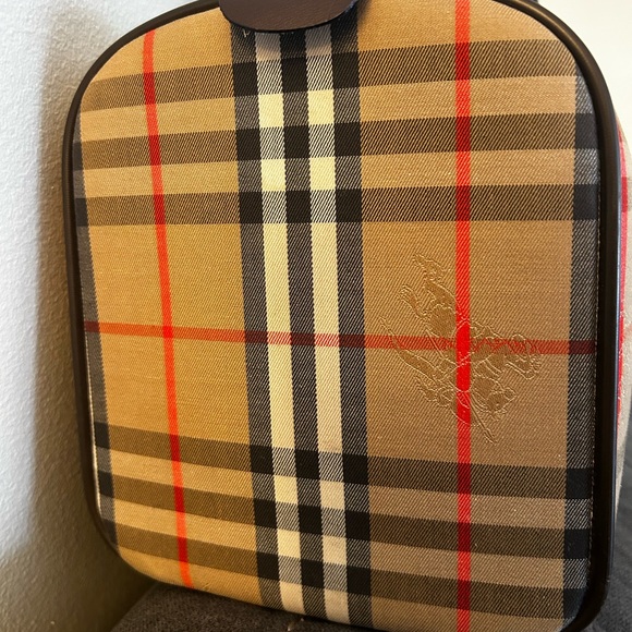 Burberry Haymarket Boston Tan Duffel with Brown Leather Trim 10H x 19W inches - Picture 4 of 15